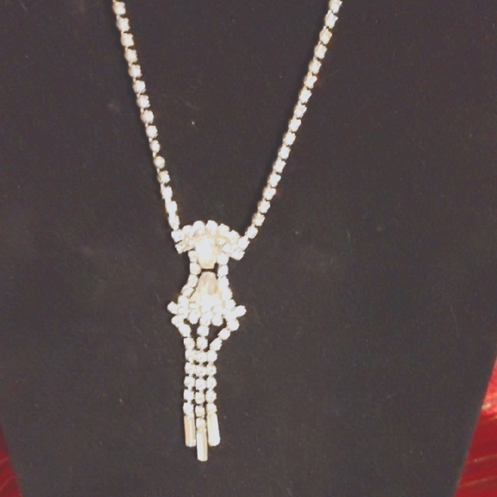 Art Deco Silver Necklace with Crystal Tassels